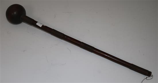 A Zulu hardwood and braided wire knobkerrie, 63cms